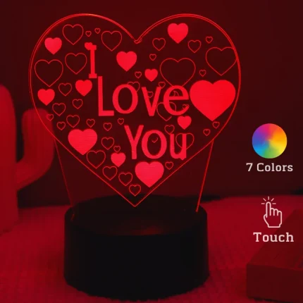 Heart 3D Acrylic Kids Bedside Table Lamp LED I Love You 7 Colors Touch Night Light Girlfriend Valentine's Day Birthday Gift